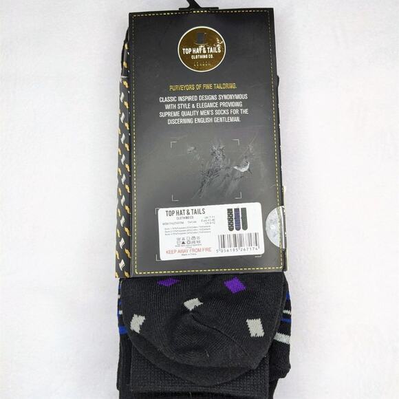 Top Hat & Tails Men's Crew Socks Black Multipack - Picture 2 of 3